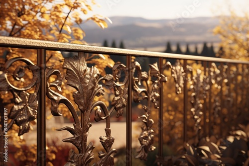 A detailed view of a metal fence with trees in the background. Perfect for adding an industrial touch to your designs or emphasizing the connection between nature and man-made structures.