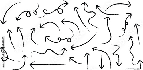 A collection of hand drawn arrows pointing in various directions on a white background