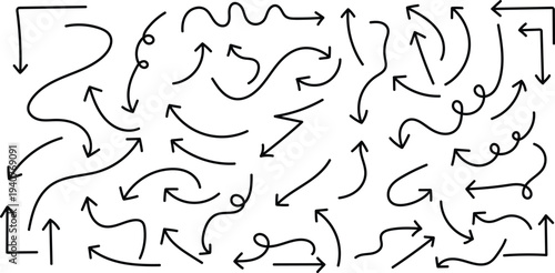 A complex network of arrows on a white background forming a maze like pattern with multiple directional flows and interconnected lines