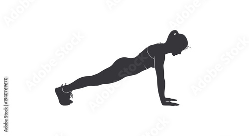 Vector silhouette of a woman doing a push-up exercise