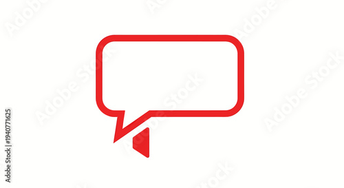 A red speech bubble icon with a rectangular shape and pointed tail on a white background