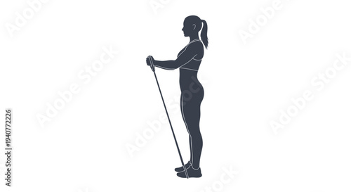 Vector silhouette of woman exercising with resistance band