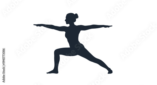Black silhouette of a woman in warrior yoga pose vector