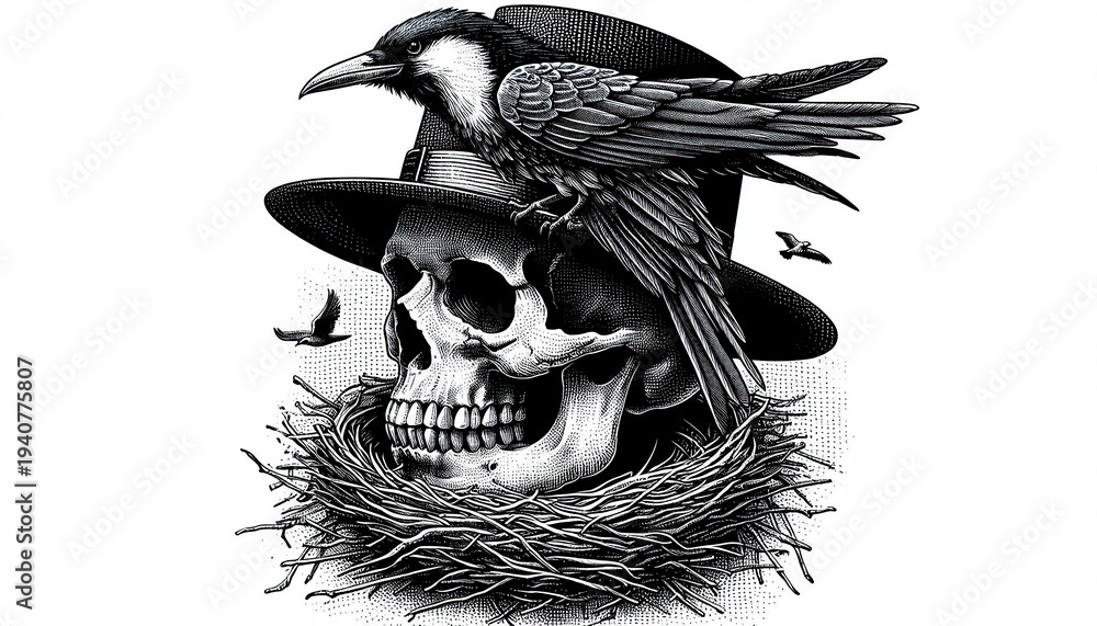 Fototapeta premium Human Skull with Bird Nest