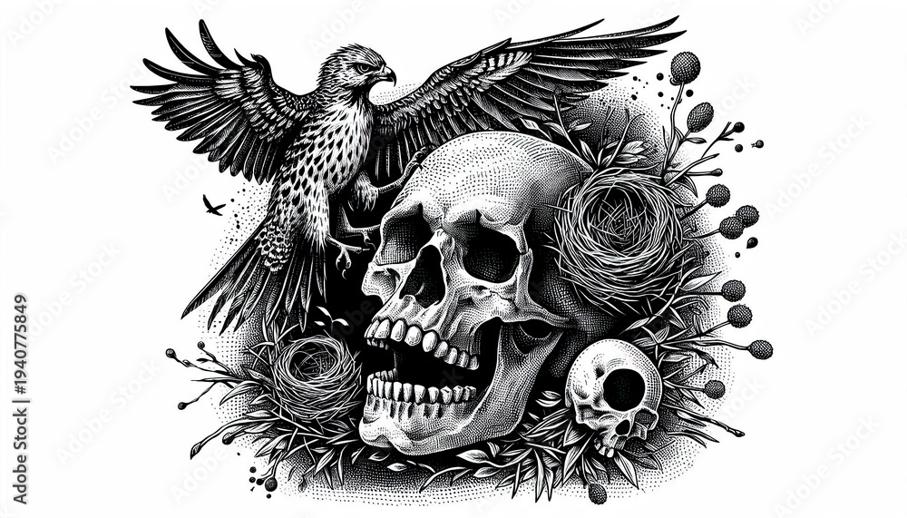 Fototapeta premium Human Skull with Bird Nest