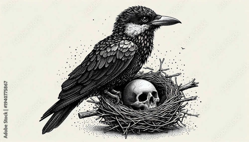 Fototapeta premium Human Skull with Bird Nest