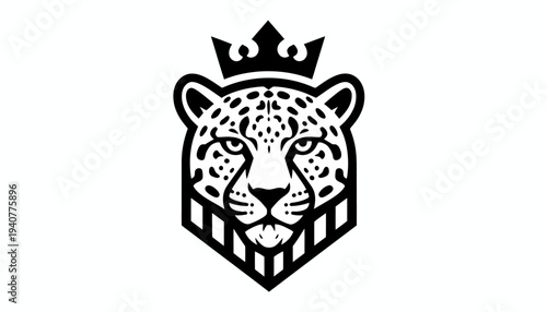 Black and White Leopard Head with Crown.