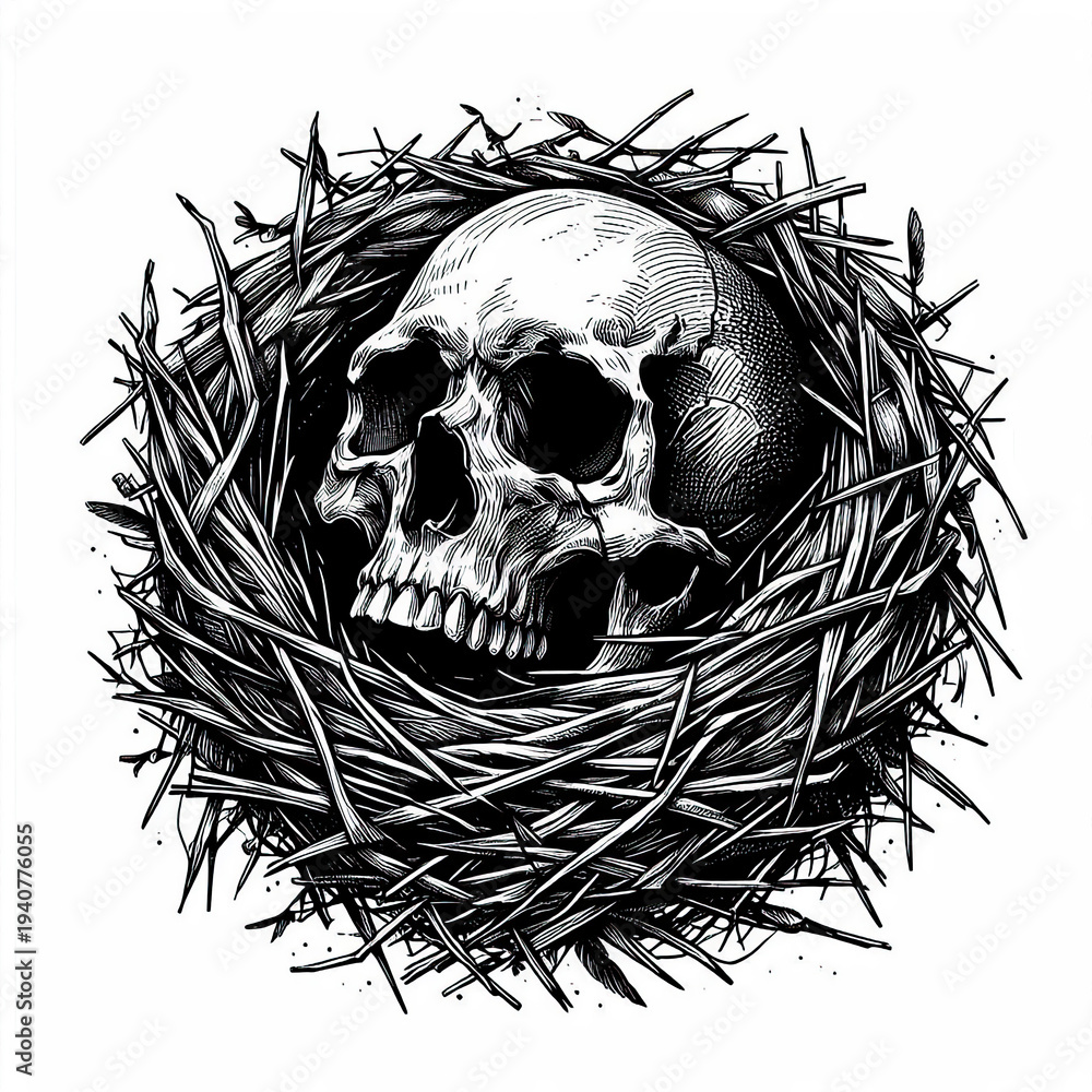 Fototapeta premium Human Skull with Bird Nest