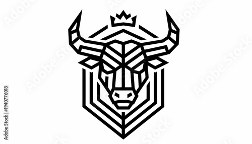 Geometric Bull Logo Design with Crown 1.