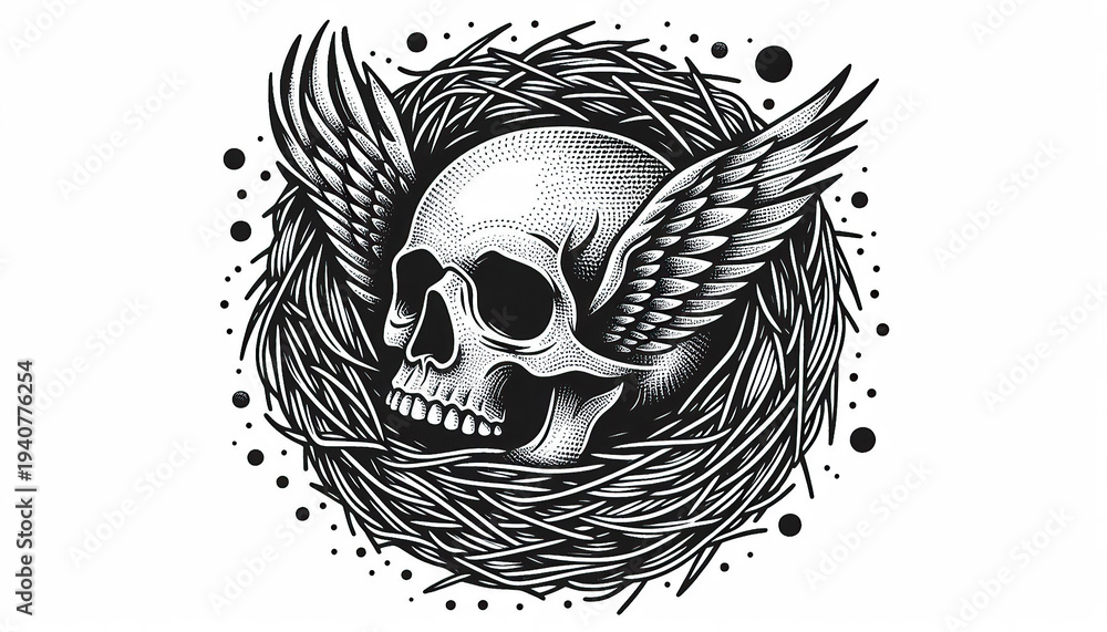 Fototapeta premium Human Skull with Bird Nest