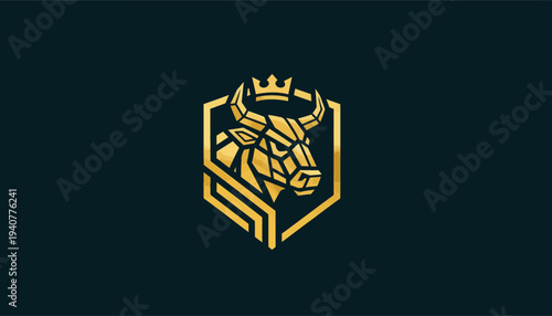 Golden Bull Logo Design with Crown.