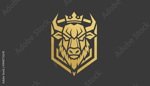 Golden Bull Head Crest Logo Design 2.