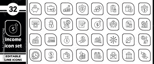 Income Icon Set: Finance, Money, Savings, Investment, Business Growth and Financial Management Icons with Rounded Corners