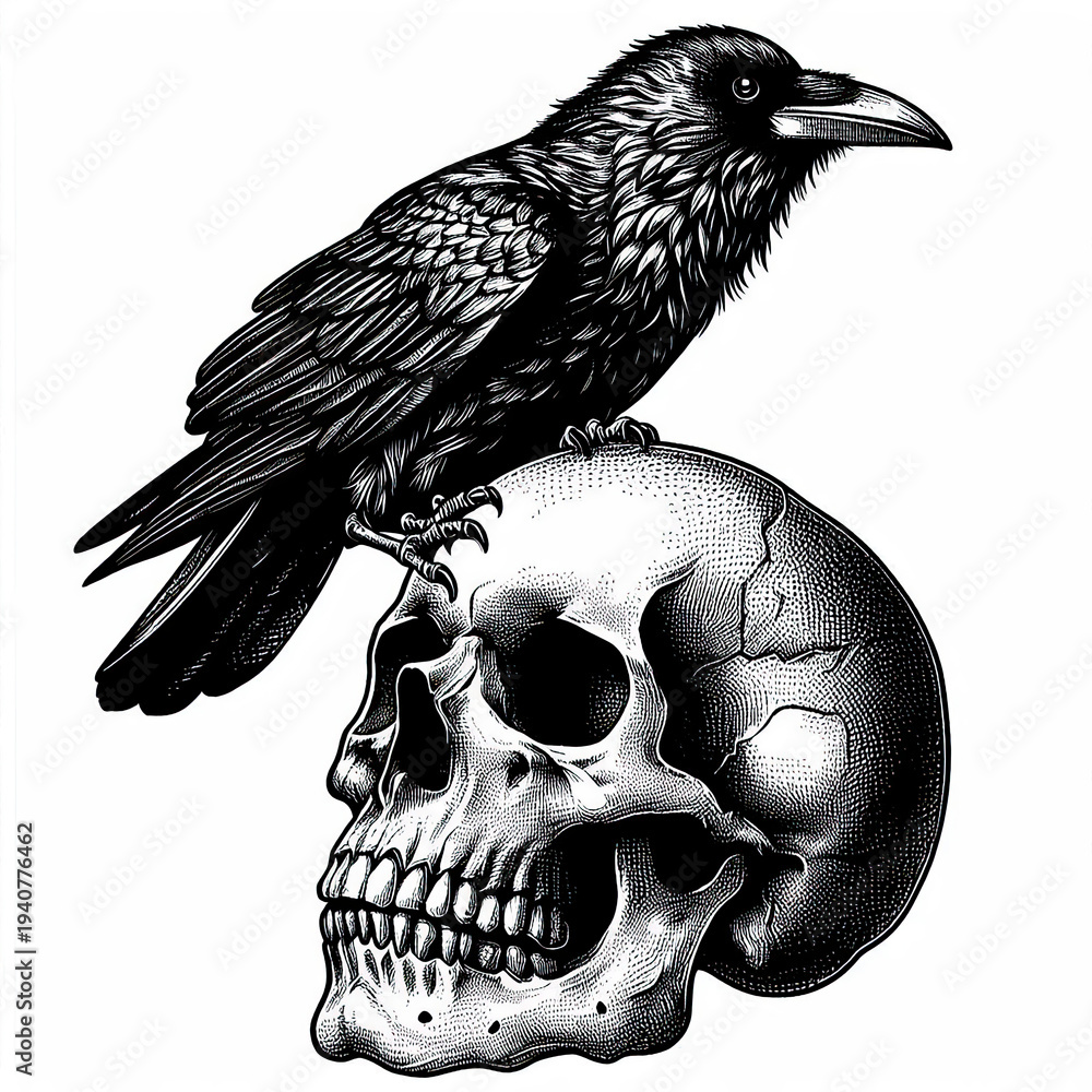 Fototapeta premium Human Skull with Bird Nest