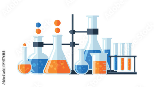 Colorful chemistry lab equipment with flat design for educational and scientific use
