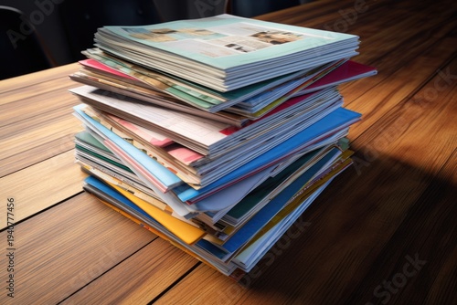 A stack of books placed neatly on top of a wooden table. Perfect for educational or library-related designs