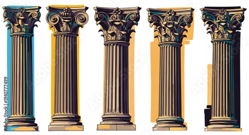 Five ornate Corinthian columns stand in a row.