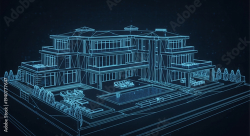 Futuristic architectural blueprint of a modern building design.