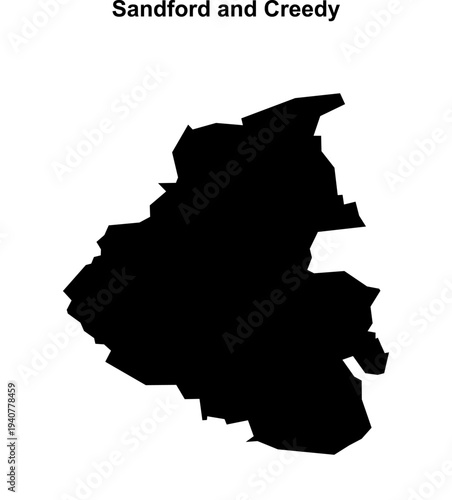 Sandford and Creedy (England) blank outline map