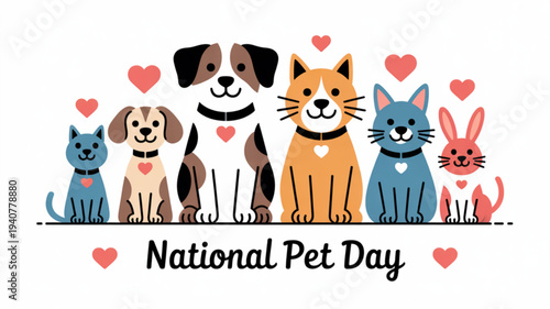 Colorful pets celebrate national pet day with hearts