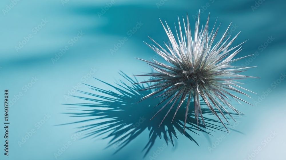 Naklejka premium Microscopic Spiky Microbe Casting a Shadow on Minimal Gradient Background During Laboratory Observation