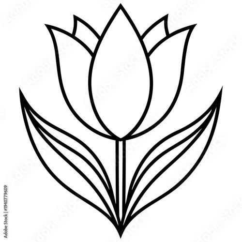 A black and white rose vector illustration featuring a heart shaped floral blossom silhouette and lotus leaf design elements for a nature inspired art logo