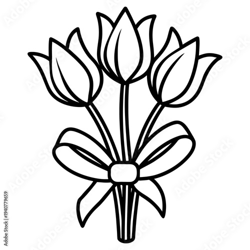A beautiful vector illustration of a blooming lily flower featuring elegant petals and green leaves as a floral nature design element for a spring pattern ornament or summer blossom tattoo art
