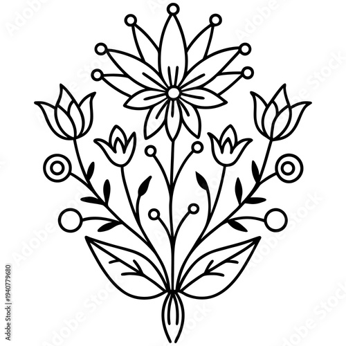 Abstract nature pattern featuring an ornate floral design element and vintage blossom illustration for a seamless spring wallpaper or decorative vector tattoo art