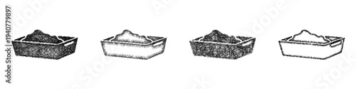 Sketch mortar pan icon design set