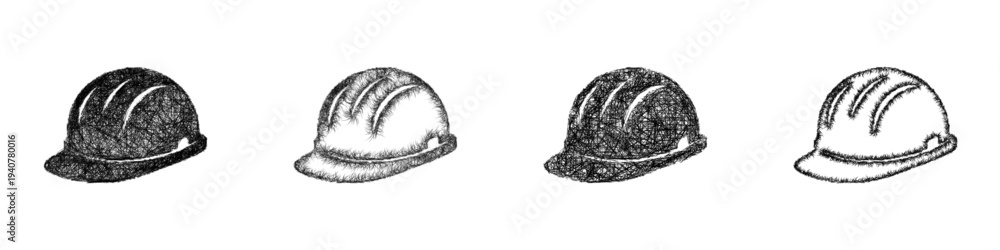 Fototapeta premium Sketch safety helmet icon design set