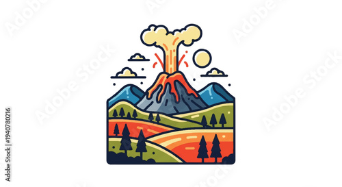 Volcanic eruption illustration landscape graphic design