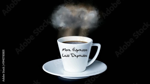 Wallpaper Mural More Espresso Less Depresso Coffee Cup With Steam Cloud Sun Rays And Inspirational Greeting Torontodigital.ca