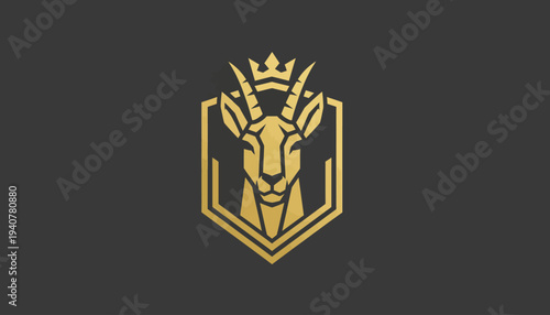 Golden Goat Head Crest Logo Design 1.