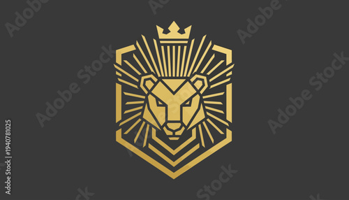 Golden Lion Head Crest with Crown.
