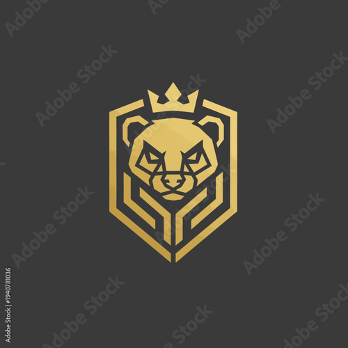 Golden Lion Head Crest with Crown Emblem.