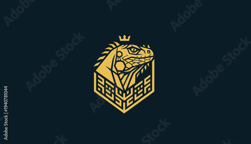 Golden Lion Head Logo Design Element.