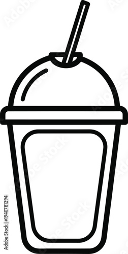 Disposable cup with straw icon for cold drinks takeaway and fast food beverage