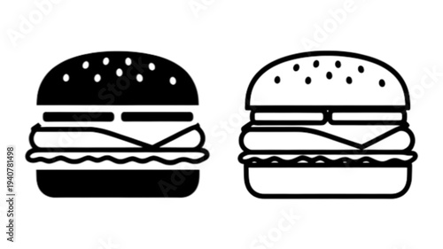 Hamburger icons set. Fast food burger collection, minimalist flat and outline design.