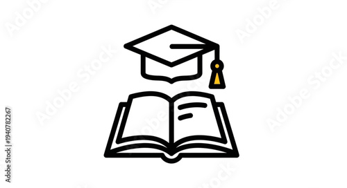 Graduation cap and open book icon representing education and knowledge.