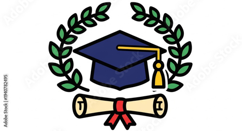 Graduation Cap Diploma Laurel Wreath Symbol.