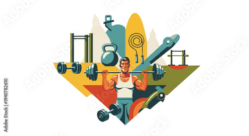 Wallpaper Mural Athlete lifting weights surrounded by fitness equipment illustration Torontodigital.ca