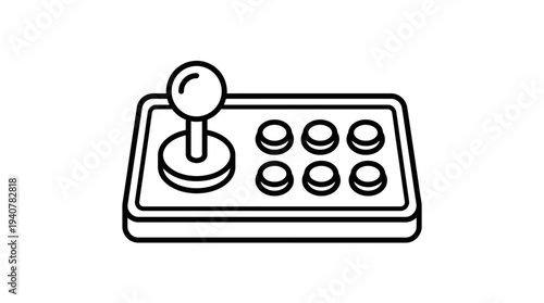 Flat outline vector icon of an arcade joystick controller with buttons, isolated single object