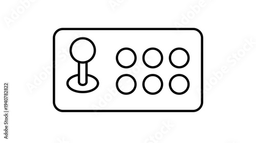 Flat outline vector icon of an arcade joystick controller with buttons, isolated single object