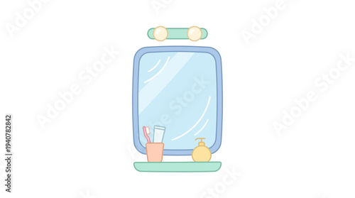 Flat vector icon of a bathroom mirror, isolated object, simple flat design, pastel color palette