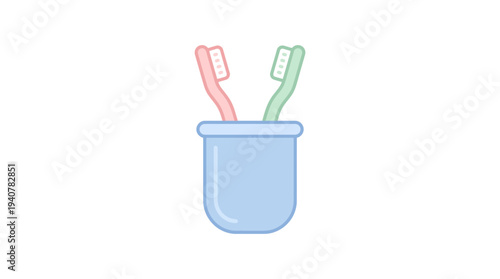 Flat vector icon of a bathroom cup for toothbrush, isolated object, simple flat design, pastel colors