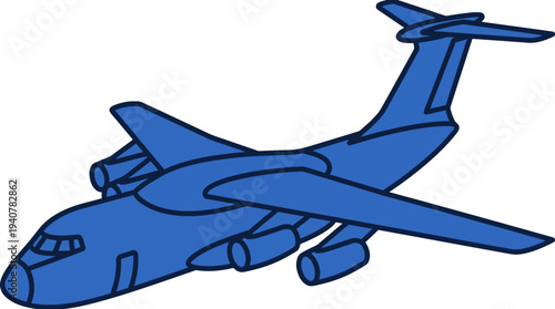 Flat vector icon of a commercial passenger jet airplane, isolated object, modern flat and outline style