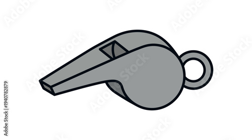 Flat vector icon of a coach whistle for gym training, isolated object, minimal flat design with outline stroke