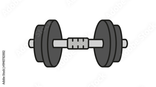Flat vector icon of a dumbbell fitness equipment, isolated object, simple flat design with clean outline stroke