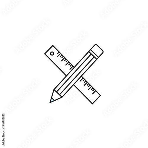 Pencil and Ruler Crossed Office Stationery.