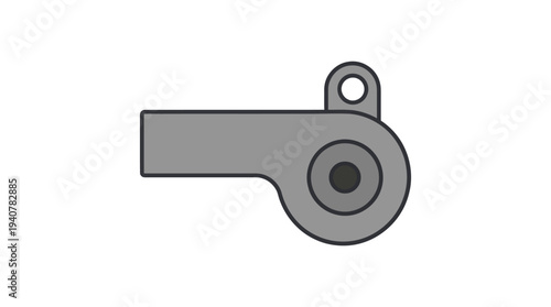 Flat vector icon of a coach whistle for gym training, isolated object, minimal flat design with outline stroke